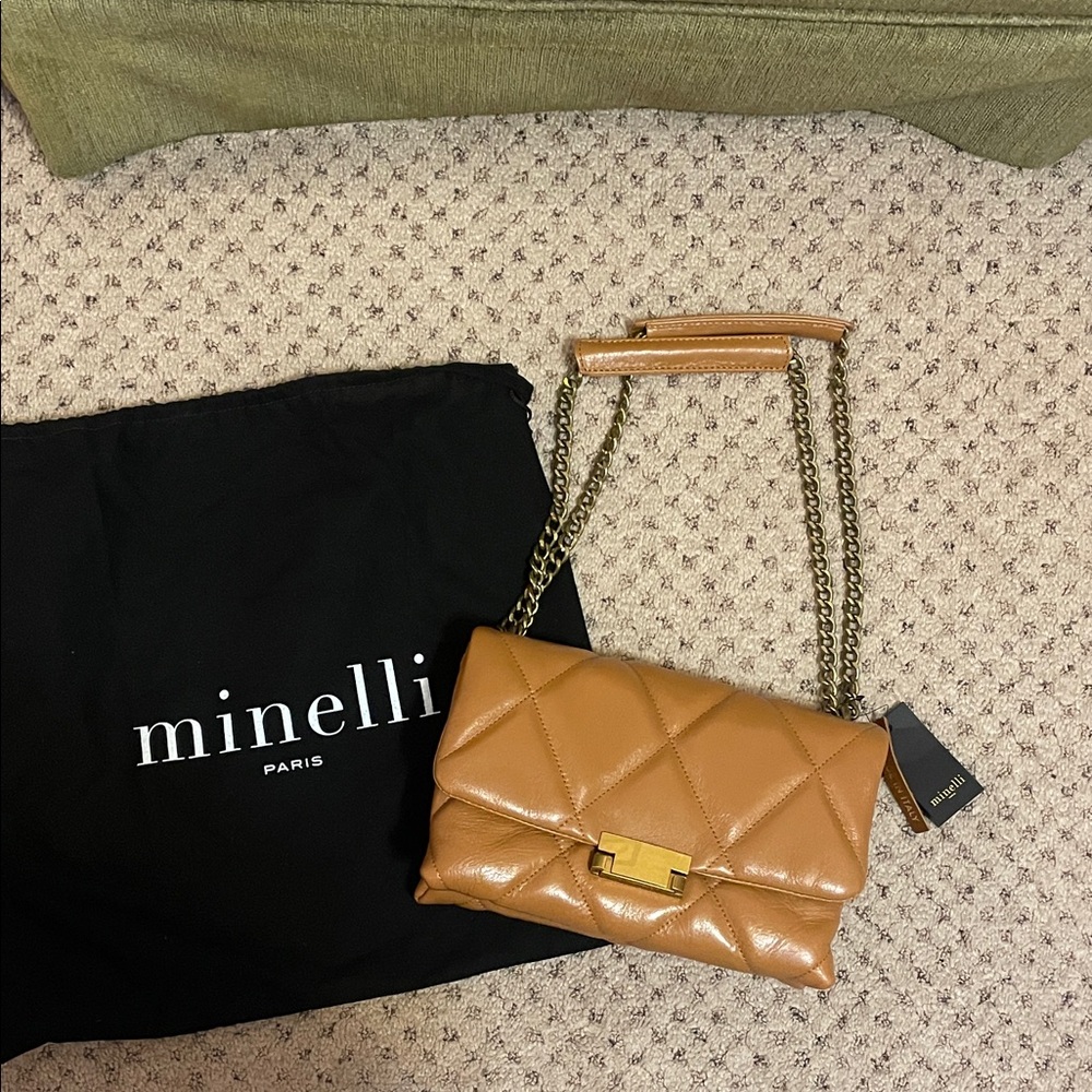 Minelli Brown Quilted Clutch with Chain Strap